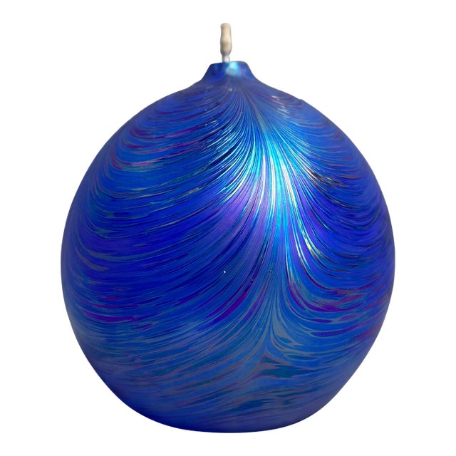 Vintage Hand Blown Round Glass Oil Lamp For Sale