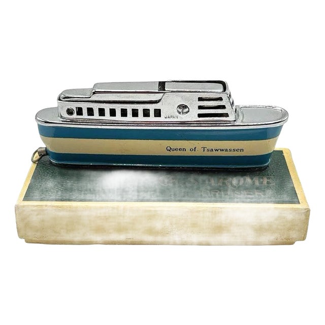 Mid-Century Novelty "Queen of Tsawwassen" Cruise Ship Enameled Lighter For Sale