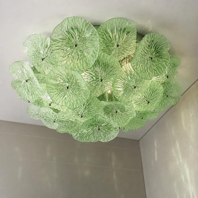 Contemporary Floreal Green Murano Glass Flush Mount by Simoeng For Sale - Image 3 of 6