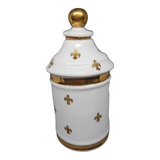 Vintage Fleur-De-Lis Porcelain Apothecary Corked Bottle For Sale