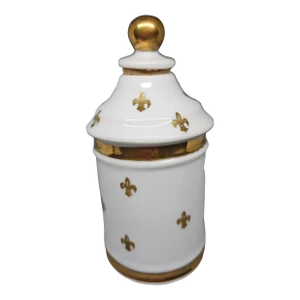 Vintage Fleur-De-Lis Porcelain Apothecary Corked Bottle