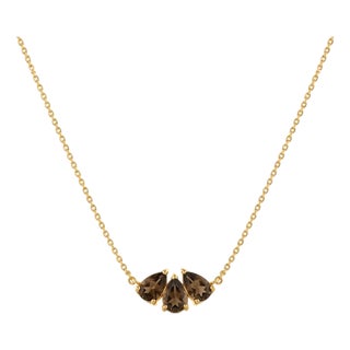 Smoky Quartz Cluster Necklace | 18k Gold Plated Trio Necklace | Minimalist Gemstone Dainty Layering Necklace For Sale