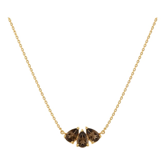 Smoky Quartz Cluster Necklace | 18k Gold Plated Trio Necklace | Minimalist Gemstone Dainty Layering Necklace For Sale