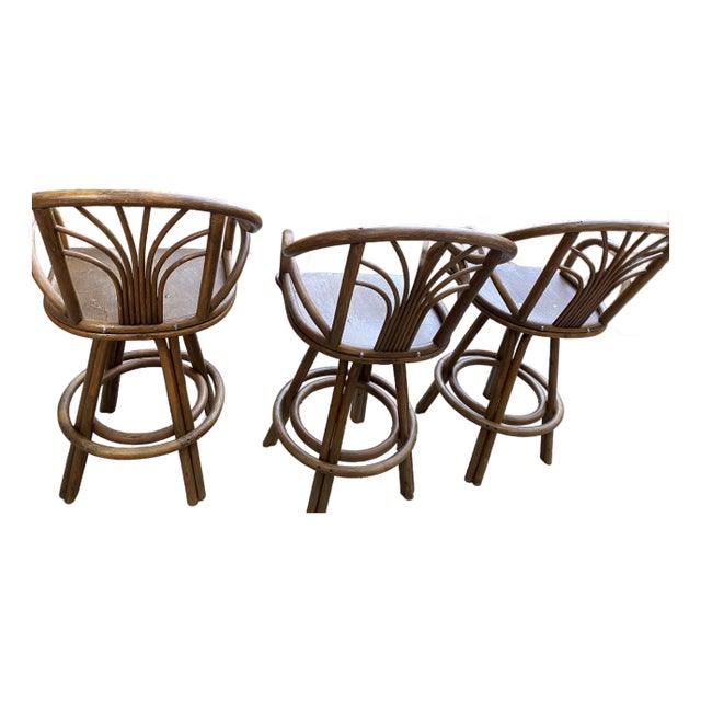 Set of 3 1970s Bar Height Bamboo/Rattan Barstool Chairs For Sale