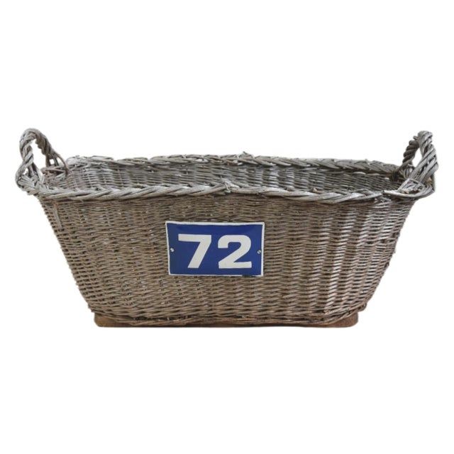 Rustic Primitive Farmhouse French Wicker Market Basket With Number Plate For Sale - Image 9 of 9