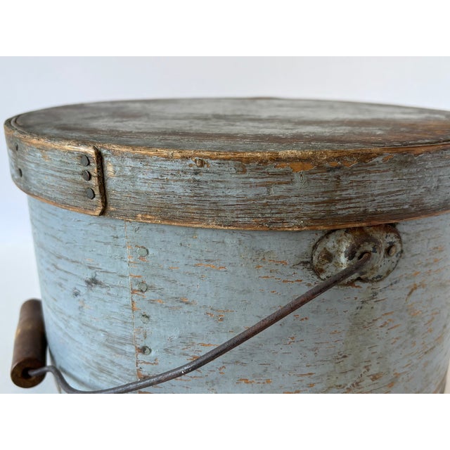 Wood A Beautiful Authentic 19th Century Original Paint Handmade Kitchen Bail Handled Pantry Box For Sale - Image 7 of 13
