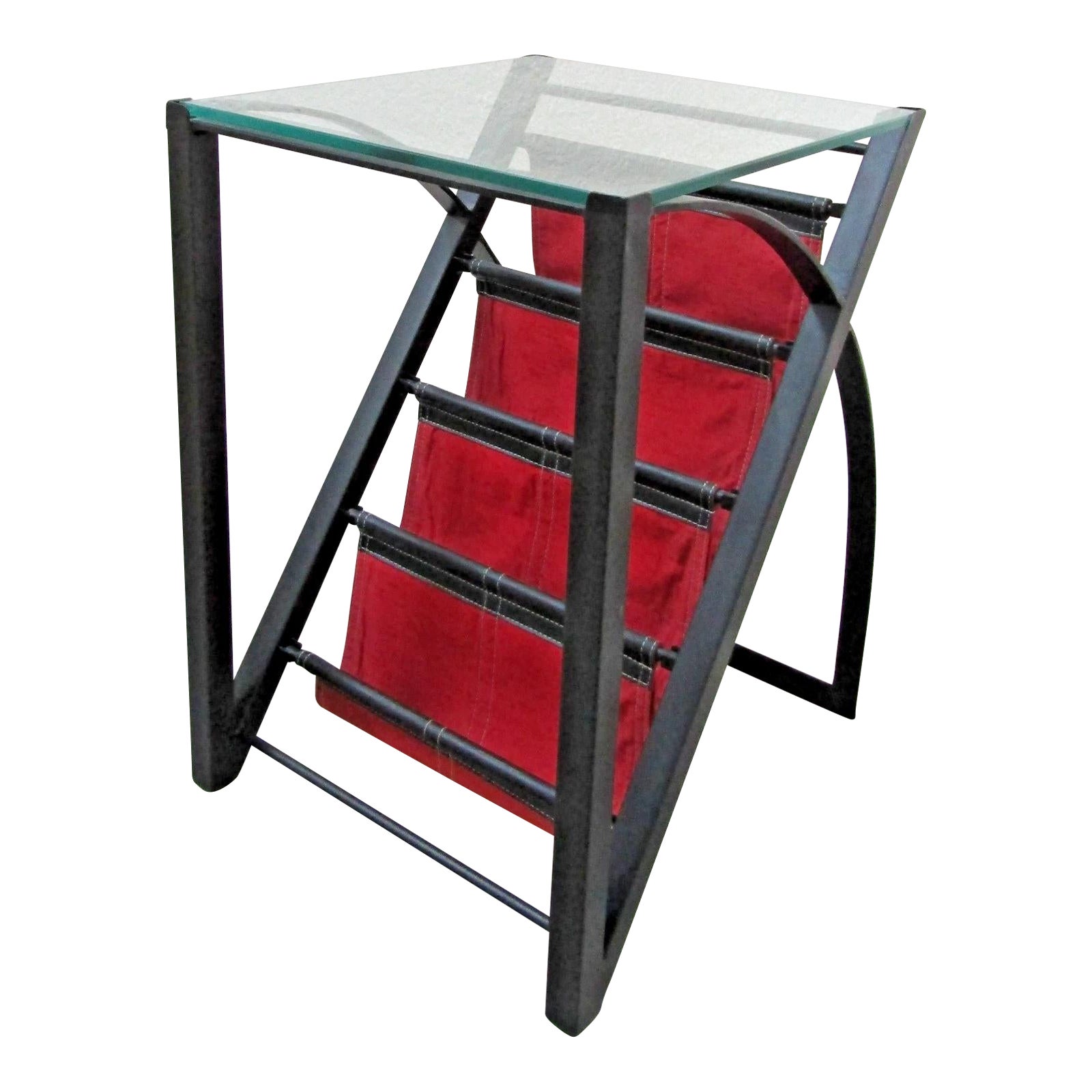 Mid-Century Modern Glass Top End Table Waterfall Magazine Rack Circa ...