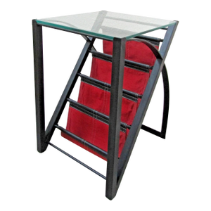 Mid-Century Modern Glass Top End Table Waterfall Magazine Rack Circa 1970s