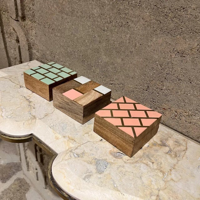 Late 20th Century Handcrafted Three Trinket Boxes Mod Geometric Design For Sale - Image 5 of 6