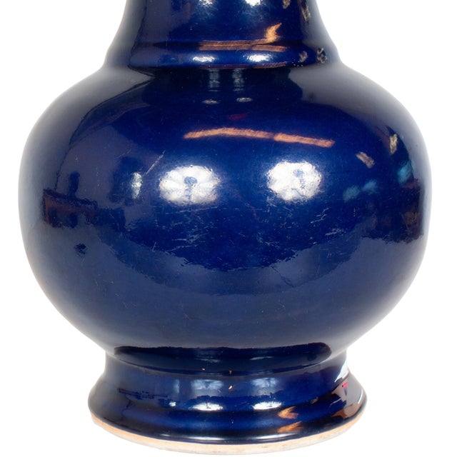 Large Antique Chinese Qing Dynasty Powder Blue Porcelain YenYen Shaped Vase 1850 For Sale - Image 12 of 12