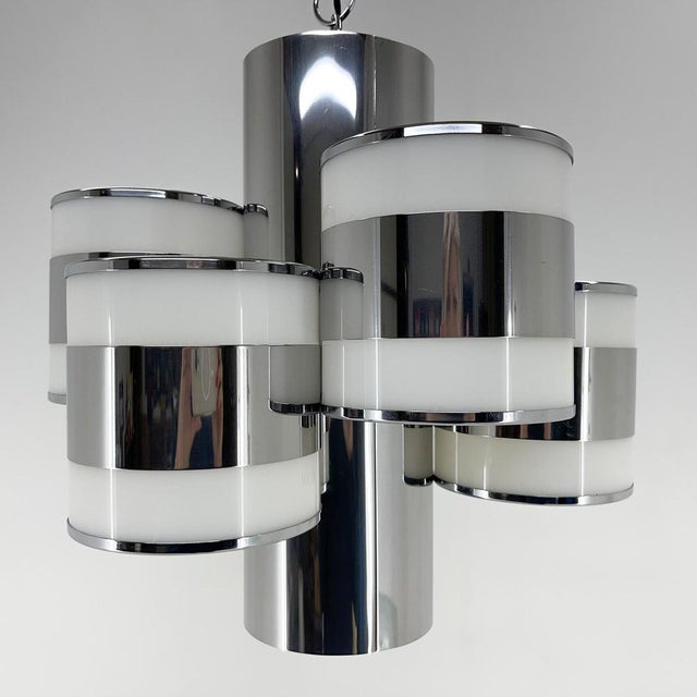 Mid-Century Italian Chrome Chandelier, 1960's For Sale - Image 11 of 15