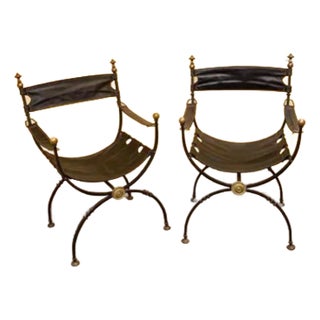 Mid 20th Century Pair of Savonarola Leather Chairs For Sale