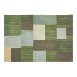 Vintage Turkish Hand Hand Woven Flatweave With Organic Wool and Soft Texture,3'X4'2" For Sale