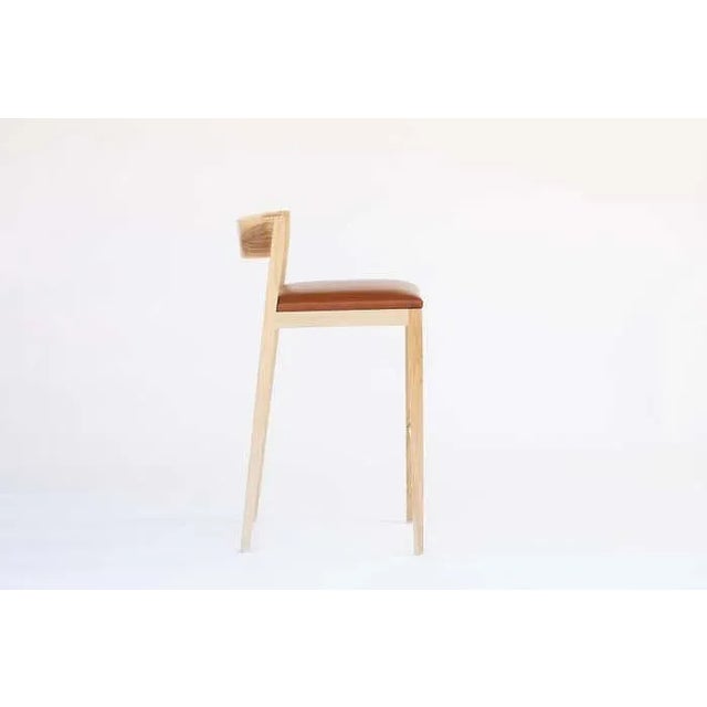 Jacques Adnet Walnut Counter Stool With Leather Upholstery in Black or Brown Leather For Sale - Image 4 of 8