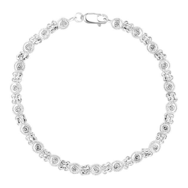 21 Round Diamond 4-5 Pointer Each Tennis Bracelet in 14 K White Gold, 1.0 Ct For Sale