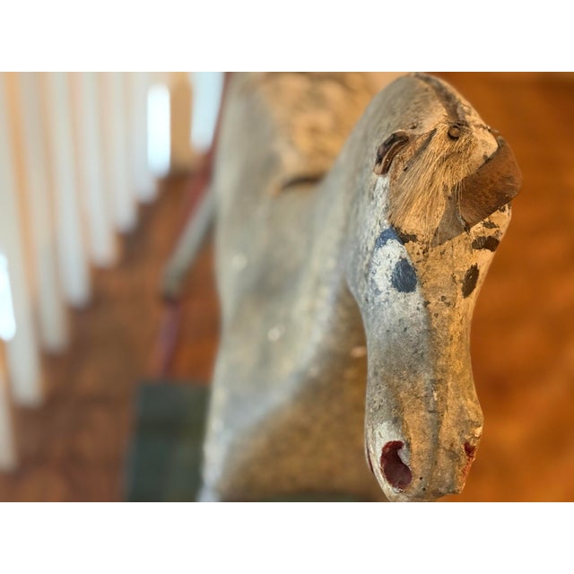 Late 19th Century Antique Hand-Carved Wooden Rocking Horse With Original Painted Finish For Sale - Image 5 of 8