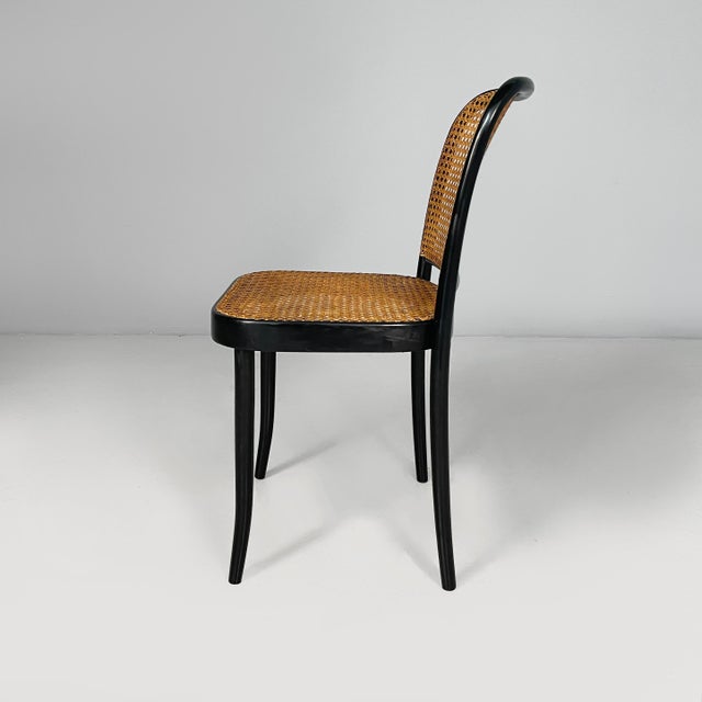 Czechoslovak Modern Straw and Black Wood Chairs 811 by Joseph Hoffmann for Drevounia, 1980s, Set of 6 For Sale - Image 3 of 15