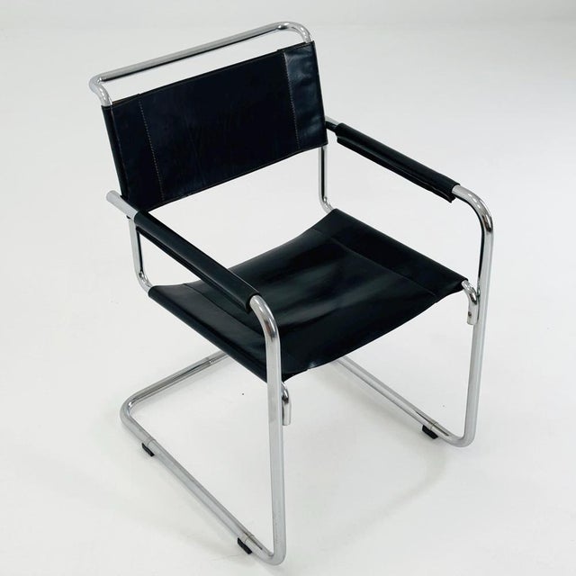 Contemporary Mid-Century Black Leather S34 Cantilever Armchair by Mart Stam for Thonet, 1980s For Sale - Image 3 of 11