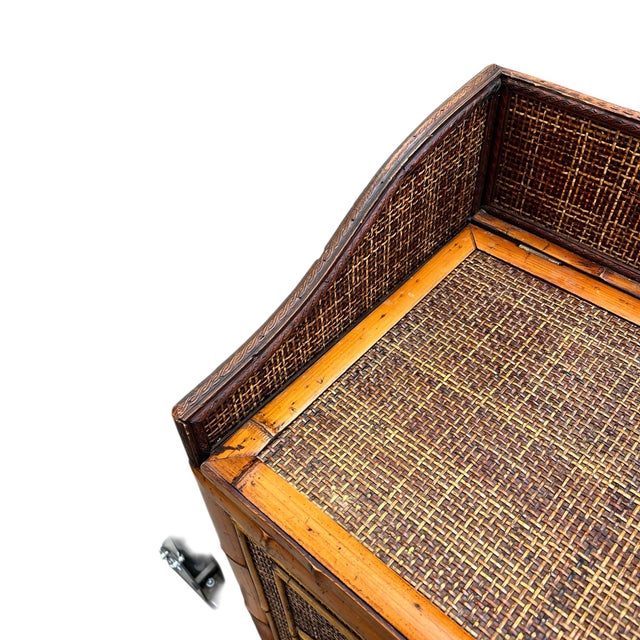 Vintage British Colonial Style Bamboo and Grasscloth Nightstand Storage Chest. For Sale - Image 10 of 12