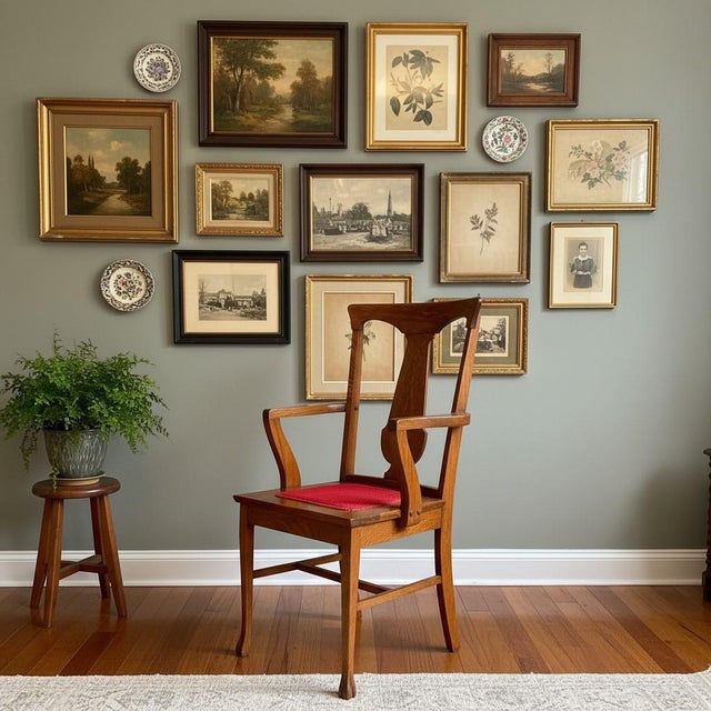 Antique Tiger Oak Arm Chair-Arts Crafts Mission-Red Seat-C1900-Wood-Desk-Accent For Sale - Image 6 of 11
