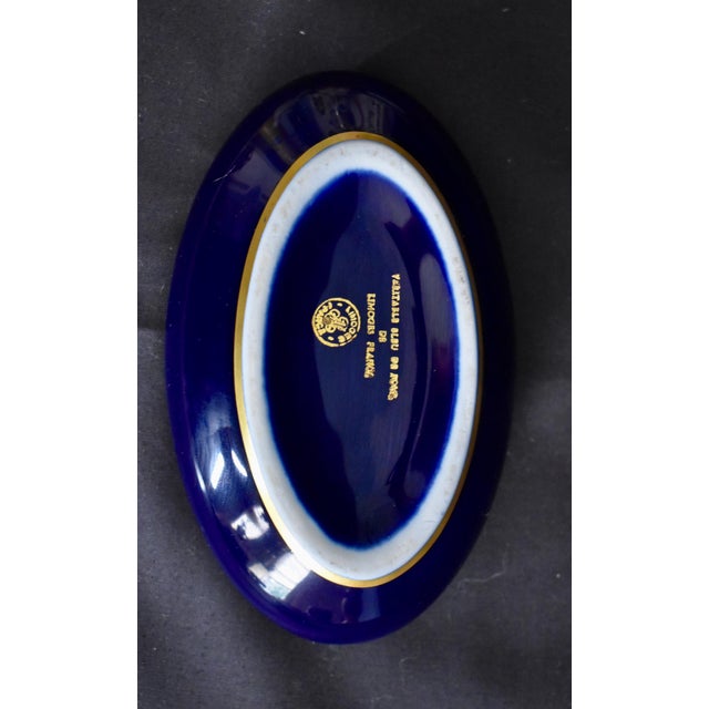 Limoges Oval Trinket Box France Cobalt Blue Porcelain Gold Floral 22k Vintage For Sale - Image 13 of 15