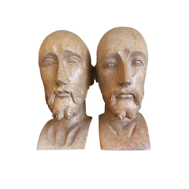 Antique Pair of Hand-Carved Distinguished Gentlemen Bust Sculptures For Sale - Image 4 of 6