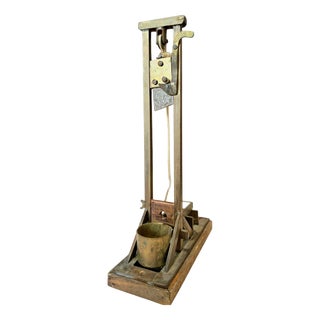Vintage Brass and Wood Cigar Guillotine Cutter, 1930 For Sale