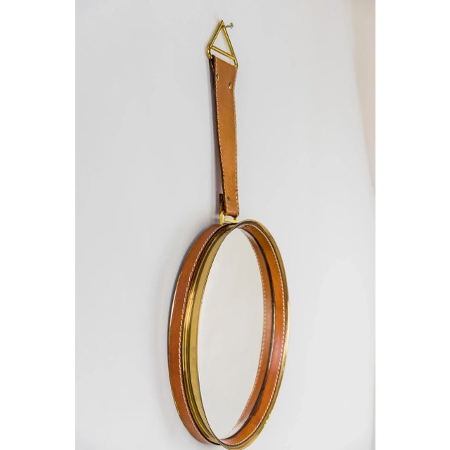 Mid-Century Modern Wall Mirror with Leather, 1950s For Sale - Image 3 of 11