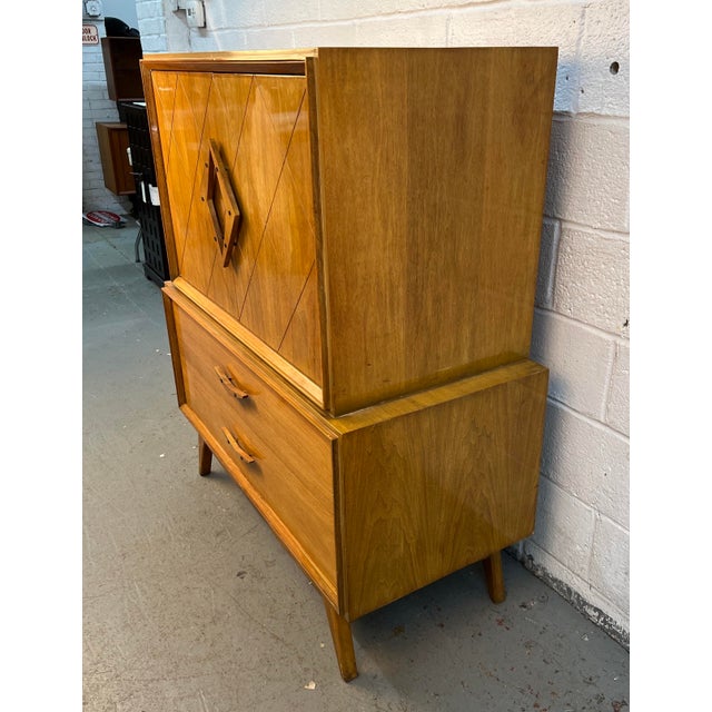 Wood Unique Mid-Century Modern High-Boy Chest W/ Sculpted Handles For Sale - Image 7 of 17