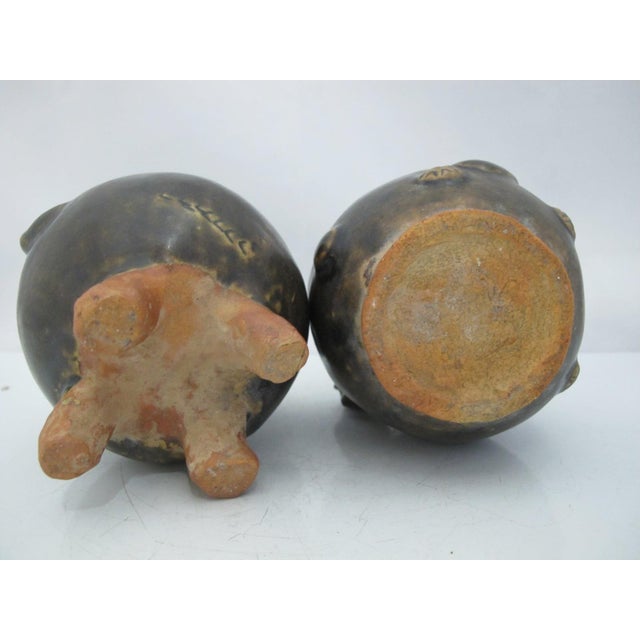 Brown Khmer Cambodian Elephant Stoneware Lime Betel Nut Pot Pair For Sale - Image 8 of 17