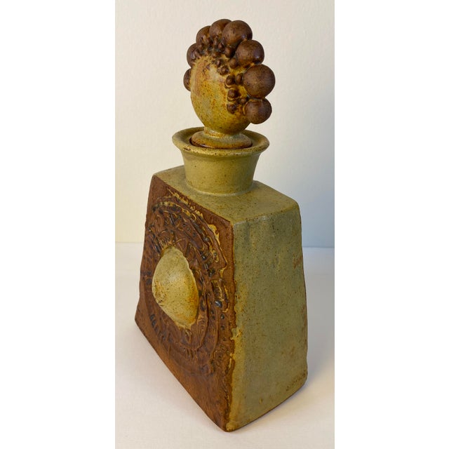 Sculptural Studio Pottery Earthenware Vessel With Organic Figural Stopper For Sale In Miami - Image 6 of 7