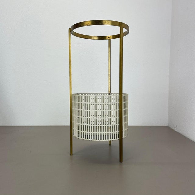 Mid-Century Hollywood Regency Brass Umbrella Stand in the style of Mathieu Matégot, France, 1950s For Sale - Image 11 of 18