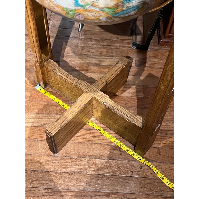 1960s Mid Century Modern 16 Inch Replogle “World Classic” Full-Swing Meridian Gimbel-Mounted Floor Globe on Architectural Solid Oak Cross-Base Stand For Sale In Denver - Image 6 of 12