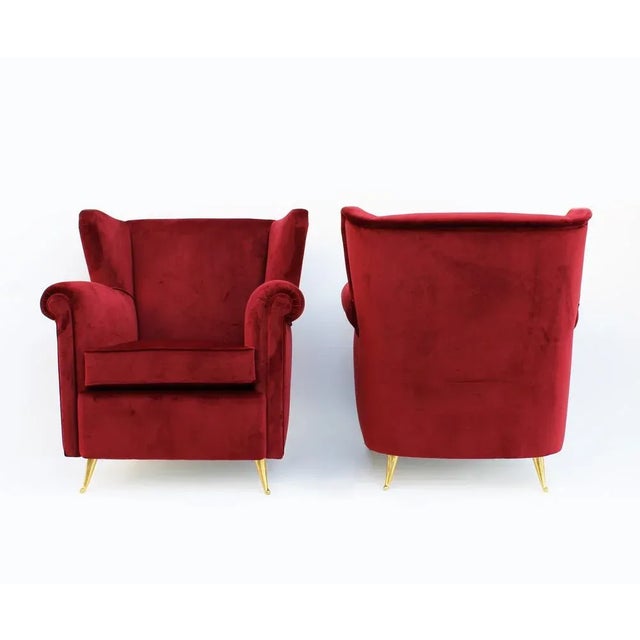 Set of Armchairs in Velvet and Brass, 1970s For Sale - Image 4 of 10