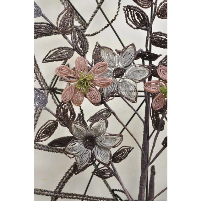 Victorian Antique French Victorian Purple Glass Beaded Memorial Wreath Wall Art Sculpture For Sale - Image 3 of 10