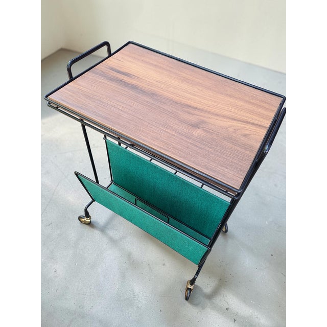Side Table with Magazine Rack on Casters in Metal and Veneer, 1960s For Sale - Image 6 of 11