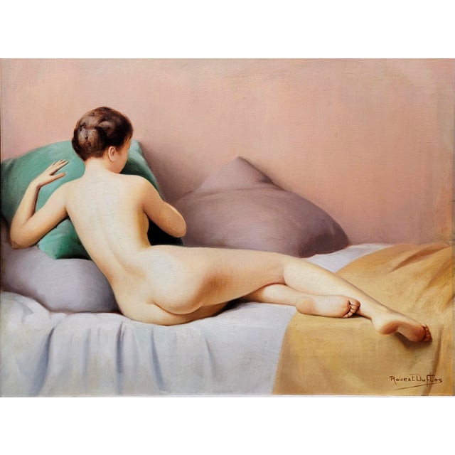Light Pink Robert Duflos -Reclined Nude Female -1930s French Oil Painting For Sale - Image 8 of 11