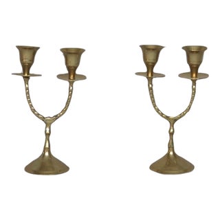 Mid 20th Century Brass Candleholders - A Pair For Sale