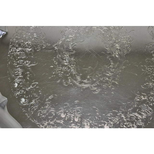 Silver Vintage International Silver Co Large Round Silver Plated Footed Serving Tray For Sale - Image 8 of 15