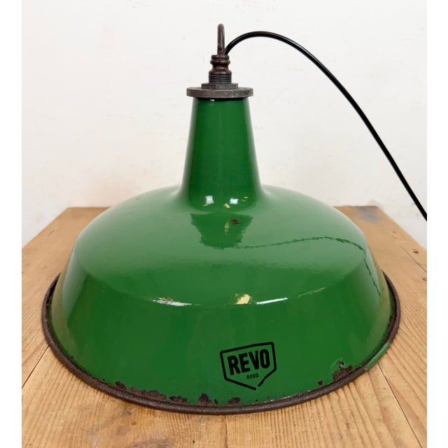 Industrial Green Enamel Factory Pendant Lamp from Revo, 1950s For Sale - Image 13 of 18
