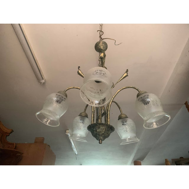 Chandelier in Metal and Glass, 1980s For Sale - Image 4 of 18