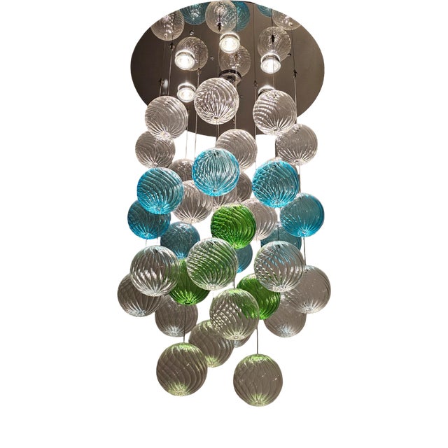 Vintage Art Deco Style Chandelier with Hand-Blown Murano Glass Bubbles, Venice, 1989 For Sale