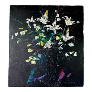 1984 Alessandra Gieffers " Lilies " Impressionist Acrylic Encaustic on Canvas Painting