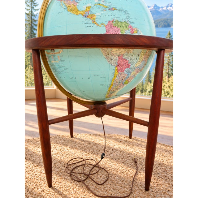 Wood Vintage Mid Century Modern Replogle 24" Library Globe ~ Floor Lamp ~ Pearsall / McCobb Era For Sale - Image 7 of 18