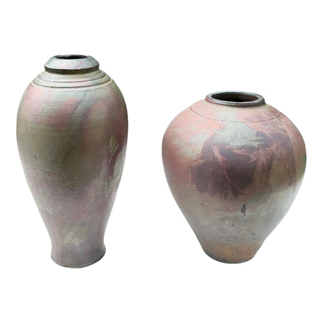 Vintage Dryden Pottery Raku Vessels, Pair For Sale