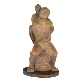 Vintage Midcentury Cubist Ceramic Sculpture Father W Child Bailey Bishop For Sale