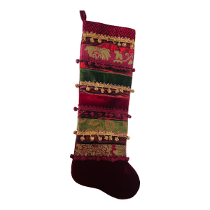 1970s Extra Large Velvet Brocade Christmas Stocking With Pockets