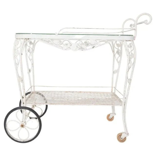 Vintage Woodard Chantilly Rose White Wrought Iron Tea or Bar Cart For Sale - Image 13 of 13