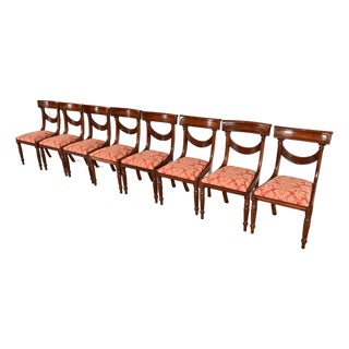 Baker Furniture Style English Regency Carved Mahogany Dining Chairs, Set of Eight For Sale