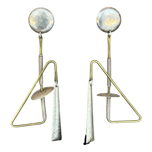 Vintage Abstract Mixed Metal Dangle Earrings, A Pair For Sale